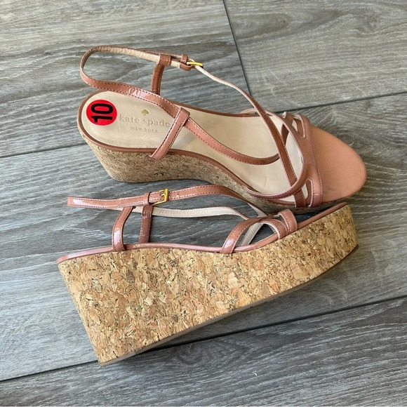 KATE SPADE Talanse Pink Patent Wedge  Platform Sandals - Picture 2 of 14